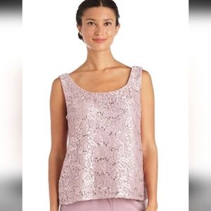 R&M Richards Lace & Sequin Tank Top, Mauve, Size 12